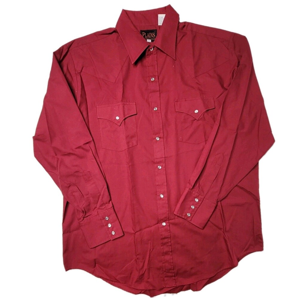 Plains Western Wear Men Large Maroon Red Long Sleeve Pearl Snap Front Cowboy - Picture 3 of 10